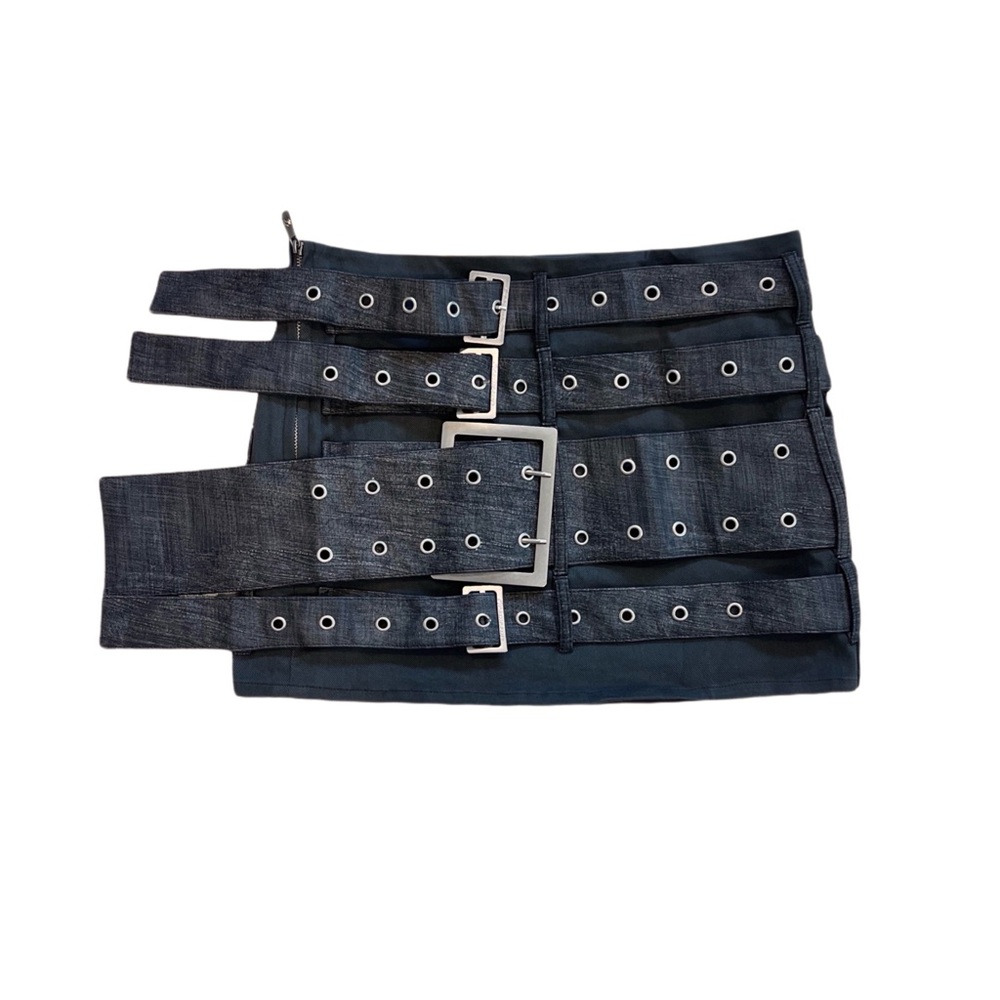 Black y2k western patchwork low waist buckle belt mini skirt